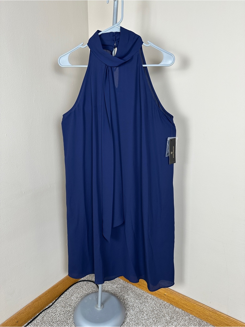 Worthington Navy Halter Neck Tie Front Detail Dress NWT